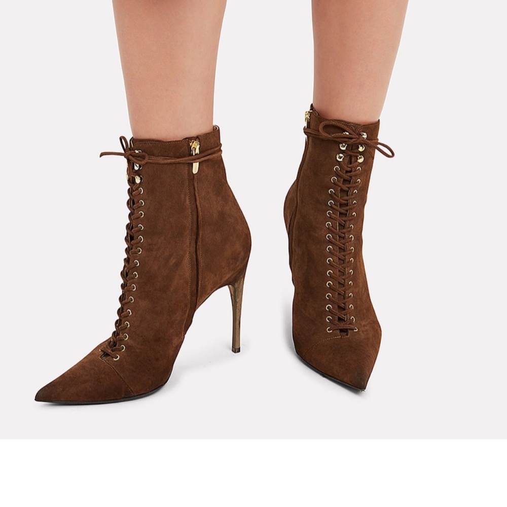 Sergio Rossi brown suede lace-up booties